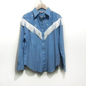 Vintage H bar C 1960s Western Fringe Button Down Size Small Womens Blue